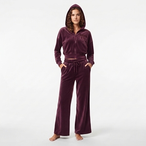 Ensemble de survêtement tendance en velours pour femme, haut court zippé à capuche à manches longues et pantalon de jogging large, tenue décontractée, logo personnalisé - Product Image 5