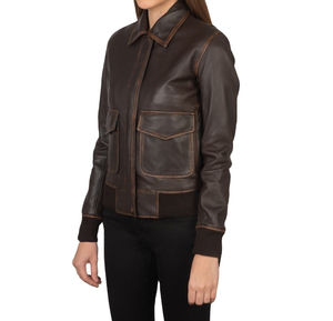 Chaqueta Bomber de Cuero y Mezclilla Marrón Desgastada con Cuello Vuelto, Bolsillos con Solapa y Puños Acanalados, Estilo Urbano, Cortavientos, Venta al por Mayor OEM - Product Image 5