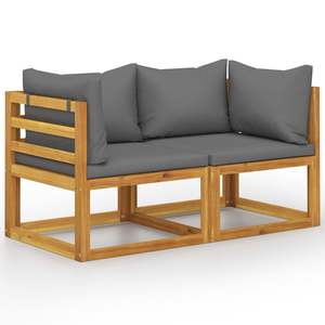 Banc de jardin gris foncé avec coussins et bois naturel pour terrasse - Product Image 1