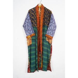 Kimono Robe Unique Fait Main Vintage Japonais 100% Soie Satinée Col en V avec Cordon de Serrage pour Femme, Patchwork Long Élégant et Doux pour l'Été - Product Image 5