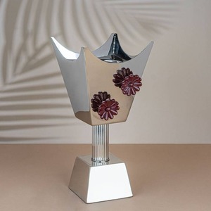 Metal Incense Burner with Red Flower Design Silver Finish Aromatherapy Use All-Season - Product Image 1