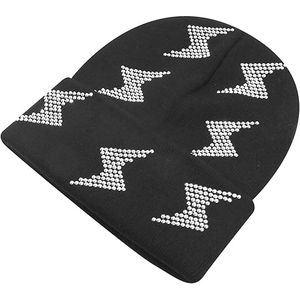 Venta de Fábrica al por Mayor: Gorro de Invierno Tejido Cálido y Brillante con Logotipo Personalizado, Gorro de Lujo Suave con Jacquard y Pedrería, HECHO POR BS - Product Image 2