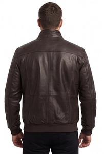 Wholesale <b>Men</b> Real <b>Leather</b> Zippered Eco-Friendly Hooded <b>Jacket</b> Dark <b>Brown</b> Detachable Hood Bomber Custom Aviator Flight Outerwear - Product Image 4