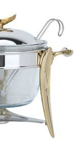 Soupière de luxe en or et argent avec bol en verre, chauffe-plats en acier inoxydable pour buffet de mariage, fête, traiteur - Product Image 6