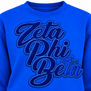Pull ras du cou Zeta Phi Beta pour femme, bleu roi, court, avec broderie tonale du blason et inscription sur la manche, en polaire, pour sororité - Product Image 6