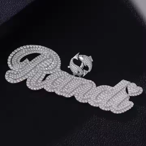 Collier Pendentif Prénom 3D Hip Hop en Argent Sterling 925 avec Diamants Moissanite VVS, Personnalisé et Sertie de Pierres, pour Hommes et Femmes - Product Image 1