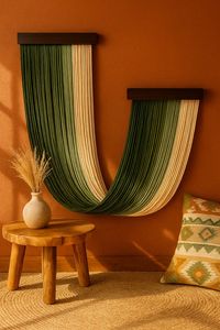 Décoration murale en perles de bois et pompons, style bohème, macramé fait main, décoration murale de style farmhouse pour salon, chambre, maison - Product Image 5