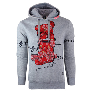 เสื้อสเวตเชิ้ตมีฮู้ดสีเทาสำหรับผู้ชายพิมพ์ลายการ์ตูนหมีสีแดงทรงปกติสวมใส่สบายๆในฤดูใบไม้ร่วง - Product Image 1