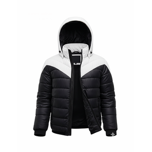 Chaqueta acolchada con capucha blanca y negra para hombre, abrigo acolchado cálido de invierno, ropa exterior ligera con cremallera - Product Image 3