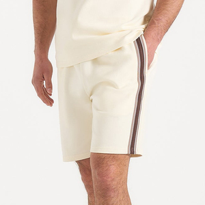 Men's Cream Cotton Bermuda Shorts With Side Stripe <b>Elastic</b> Waist Casual Style - Product Image 1