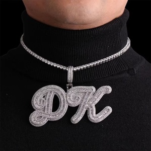Iced Out <b>Initial</b> <b>Pendant</b> DK Diamond Letter Charm Micro Pave Hip Hop Jewelry <b>Silver</b> Custom Name Piece Bling - Product Image 3