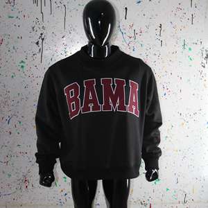 BAMA BLACK <b>Mock</b> <b>Neck</b> Sweatshirt 100% BROWN Applique Embroidery wide <b>neck</b> Sweatshirt Finer Threads - Product Image 1