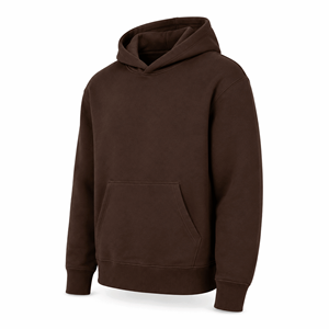 Sudadera con Capucha Premium Marrón Chocolate sin Cordones, de Algodón Grueso, Ajuste Regular, para Hombre y Unisex, de Felpa, Lisa, Estilo Urbano, con Bolsillo - Product Image 3