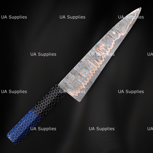 High Quality Hand Forged Copper Damascus Steel Razor <b>Sharp</b> Mosaic Pattern Ambidextrous 8-9.9in Honeycomb Handle <b>Kitchen</b> <b>Knife</b> - Product Image 4