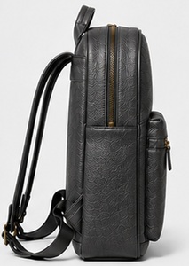 <b>Black</b> Genuine Leather Vintage <b>Mens</b> Business Travel Laptop <b>Backpack</b> Zipper Portable Waterproof Anti-Theft Winter Polyester School - Product Image 3