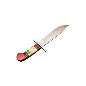 Couteau Bowie artisanal avec lame en acier poli argenté, manche rouge, blanc et vert, garde doré, couteau de chasse à lame fixe personnalisé pour l'extérieur - Product Image 2