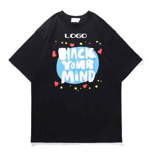 เสื้อยืดผู้ชายพิมพ์ลาย Hack Your Mind สีดำลายทาง ผ้าฝ้าย 100% แขนสั้น คอกลม ทรงโอเวอร์ไซส์ สวมใส่สบาย แห้งเร็ว - Product Image 1