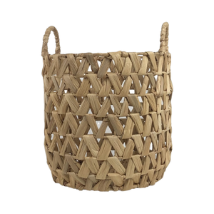 Panier de rangement fait main en jacinthe d'eau naturelle de forme ronde écologique de haute qualité avec poignée pour le linge - Product Image 1