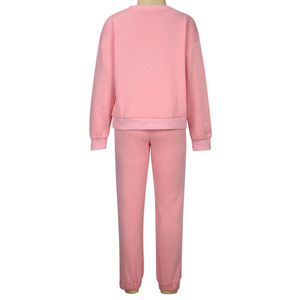 Ensemble de survêtement personnalisé pour femme, rose uni, 2 pièces, écologique, respirant, léger, avec haut à capuche zippé et pantalon large à manches longues - Product Image 5