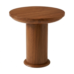 Table basse ronde en teck avec plateau en bois et pieds sur piédestal, finition naturelle, pour salon, appartement, hôtel, modèle TAB47 - Product Image 1