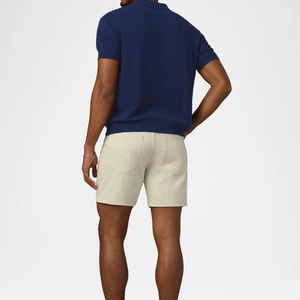 Men's Summer Breathable 100% Cotton <b>Waffle</b> Knitwear Vintage Johnny Collar Short Sleeve Color <b>Blocked</b> for Shirt Slim Fit - Product Image 2