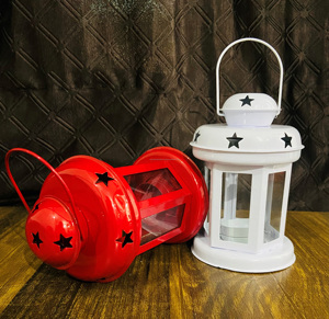 Ensemble de lanterne murale nautique de 2 bougeoirs de couleur blanche et rouge pour Diwali Festival intérieur extérieur utilisation décor à la maison - Product Image 4