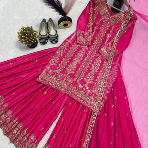 Conjunto de Alta Calidad con Diseño Indio, Top Palazzo y Dupatta para Bodas y Ocasiones Festivas, Disponible a Precio de Exportación - Product Image 1