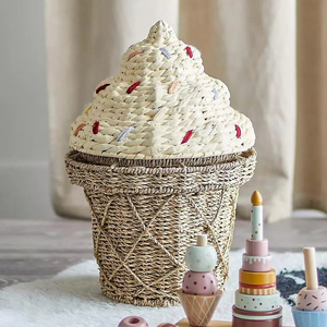 Panier créatif fait main pour enfants, en forme de cornet de glace, panier de rangement décoratif unique, design ludique, écologique, tissé naturellement - Product Image 2