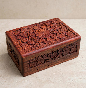 Boîte décorative en bois faite à la main, motif floral bleu, organiseur de table haut de gamme - Product Image 3