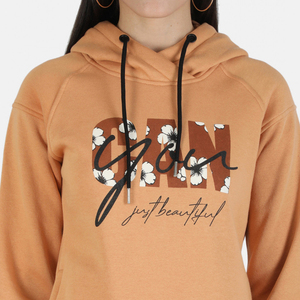 Women's Solid <b>Orange</b> Hooded Sweatshirt Floral Letter Print Full Sleeve Polyester/Cotton <b>Fleece</b> Knitted Winter Wear Front Logo - Product Image 6