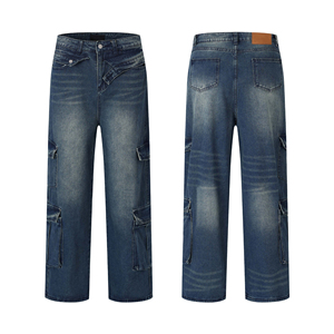 Jeans en denim pour homme coupe droite, haute qualité, style urbain, hiver, tissu satiné, design respirant, couleurs unies personnalisables, logo sur mesure - Product Image 5