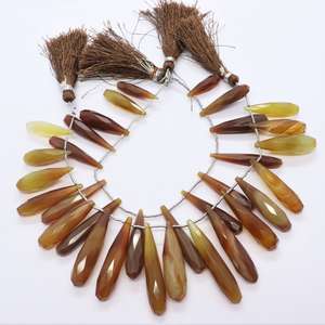 Cuentas de Calcedonia Natural AAA Marrón y Amarilla, Facetadas, en Forma de Lágrima Larga, Tipo Briolette, Gema de Calcedonia Facetada - Product Image 1