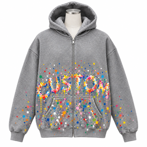 Sweat à capuche unisexe gris avec imprimé peinture colorée, coupe oversize, décontracté, pour le printemps, impression numérique, écologique - Product Image 1