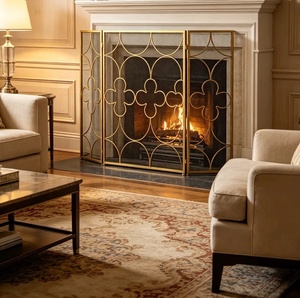 Quatrefoil Trellis Metal Fireplace <b>Screen</b> Folding Three Panel Fine Mesh Spark Guard Decorative Steel Hearth <b>Protector</b> - Product Image 2