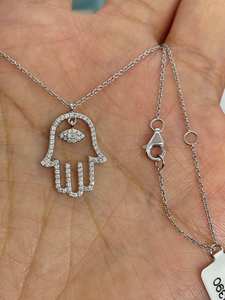 Pendentif Hamsa fait main en argent sterling 925 avec moissanite ronde, bijou religieux, cadeau de charme pour fête - Product Image 2