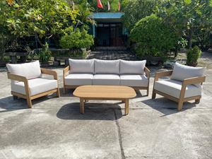 Conjunto de Sofás Modernos y Cómodos para Exteriores con Reposabrazos de Madera, Asientos Individuales, Dobles y Triples, Muebles para Jardín y Parque - Product Image 3