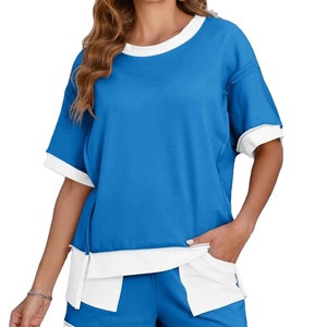 ชุดเซ็ตเสื้อยืดแขนสั้นกางเกงขาสั้นแฟชั่นฤดูร้อนคุณภาพดีสำหรับผู้หญิง ชุดสองชิ้น - Product Image 1