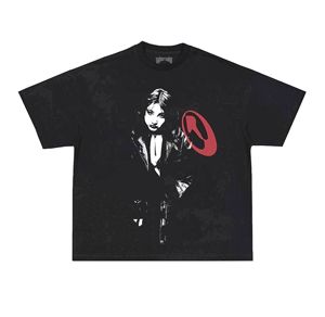 Novedades en Ropa Urbana: Camiseta Negra Oversize con Estampado Gráfico, de Algodón Grueso, Cuello Personalizado, Corte Cuadrado y Recortado para Hombre - Product Image 5