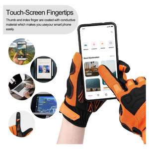 Unisex Full Finger Motocross Racing <b>Gloves</b> Orange Black PU Material Non Slip Outdoor Use Hook And Loop Closure - Product Image 2