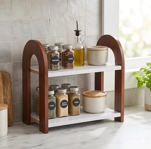2 Tier <b>Kitchen</b> Counter Organizer, Wooden <b>Kitchen</b> Organizer Rack for Spices & <b>Storage</b>, <b>Kitchen</b> Shelf Organiser Stand. - Product Image 5