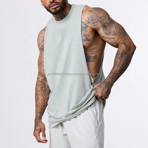 Débardeurs pour hommes vintage 100% coton, col rond, sans manches, avec emmanchures profondes, séchage rapide, motif 3D délavé à l'acide, pour la salle de sport - Product Image 1