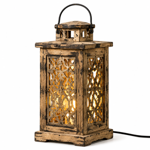Lanterne à bougie traditionnelle en bois, conçue pour la décoration festive de la maison, offrant un caractère artisanal et une éclairage chaleureux. - Product Image 6