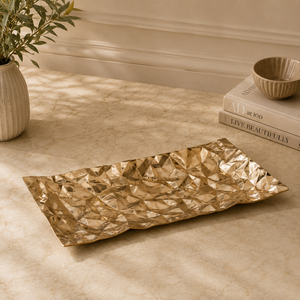 Bandeja rectangular de latón con acabado dorado pulido para presentación de comida de estilo oriental - Product Image 4