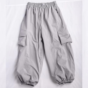 Pantalon cargo harem gris pour homme, imperméable, en polyester/coton, élastique, coupe droite, taille mi-haute, plusieurs poches, fermeture à cordon, poids moyen - Product Image 1