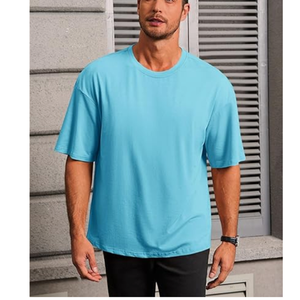 Camisetas de algodón para hombre, tallas grandes, 220 g/m², cuello caído, lisas, con impresión personalizada de BD - Product Image 4