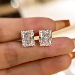 Dainty Radiant Cut Stud Promise <b>Earrings</b> 2CT Each Moissanite For Unisex 925 Silver for Women Wedding Party Gift For Partner - Product Image 2