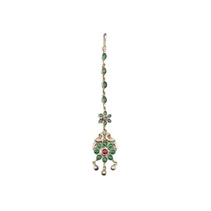 Enchant Girls Hand Crafted Oxidized Silver Ruby Emerald Stone Studded Metal Beads Embellished Maang Tikka at Best Selling Price