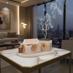 Brûle-encens en résine artisanal indien avec boîte et plateau, ensemble de décoration d'intérieur de luxe - Product Image 1