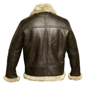 Salva Men's Brown Leather Jacket Sherpa Lined Embossed <b>Zip</b>-<b>Up</b> Turn-Down Collar Windproof Winter Outerwear Regular Fit Moto Biker - Product Image 4