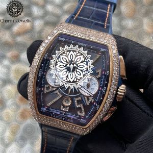 Reloj Mecánico de Lujo para Hombre Charm Jewels con Caja Poligonal con Incrustaciones de Diamantes, Correa de Cuero, Esfera Analógica de 43 mm, Diseño de Brújula - Product Image 2